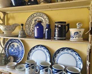 blue and white dishes
