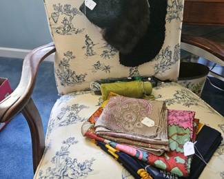 blue toile arm chair