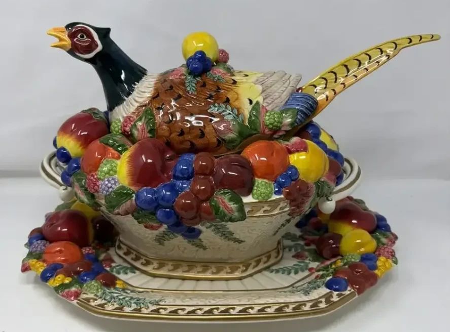 Fitz Floyd Venezia Autumn Bounty Pheasant Soup Tureen Centerpiece With Large Serving Tray