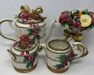 Fitz  Floyd Classics  Winter Spice Teapot, Sugar Bowl And Candle Holder