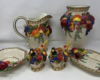 Fitz  Floyd Venezia Stackable Peasant Salt  Pepper Shaker  Pitcher  Large Vase  Small Bowl