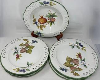 Vintage Brunelli Tiffany Fig Blooms Lattice Edge Bowl  Eight 12 Dinner Plates