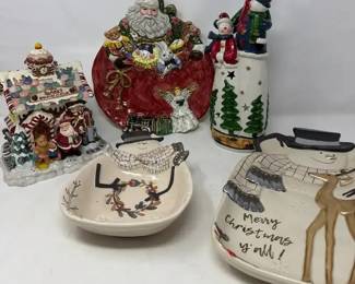 Fitz  Floyd  Wintry Woods Snowmen Bowl And Spoon Plate  Santas Bag Of Toys  More