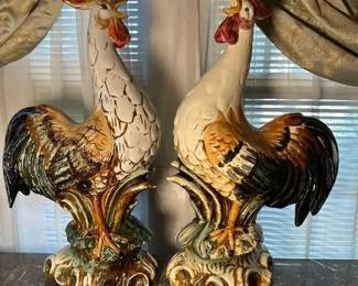 Pair Of Large Ceramic Roosters