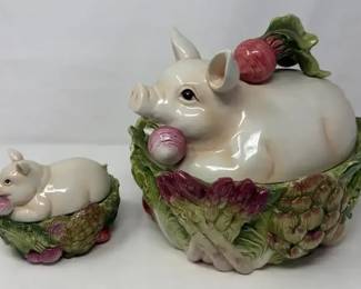 Fitz  Floyd French Market Pig Soup Tureen And Covered Dish