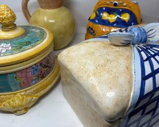 Ceramic Kitchen Decor  Cookie Jar  Mosaic Tile Lidded Bowl  Pitcher  More