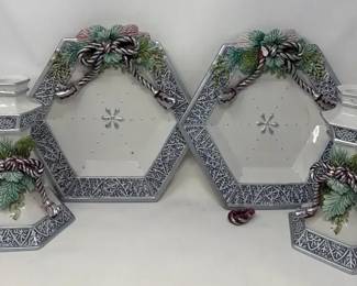 Fitz  Floyd Classics Crystal Winter Pair Of Candlestick Holders And Set Of Matching Plates