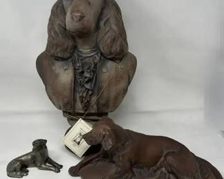 House Parts Resin Mozbark Cocker Spaniel Bust, Lounging Resin English Setter And Metal Dog
