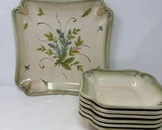 Lenox  Colore  Large Serving Platter And Set Of 6 Verde 9 Soup Bowls