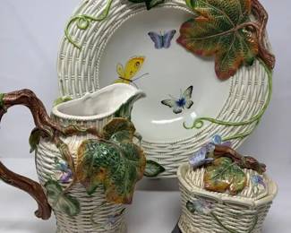 Fitz  Floyd Old World Rabbits  Butterfly Bowl With Pitcher And Ceramic Lidded Box