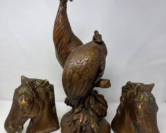 Large Ceramic Pheasants Statue  Heavy Horse Bookends