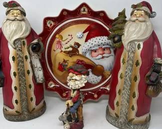 Santa Lot  Villeroy  Boch Toys Fantasy Platter  Pair Of Vintage Resin Santas  Golfing Santa