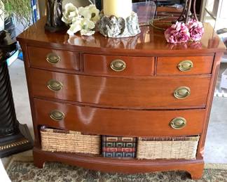 Mahogany chest on the bottom it has baskets.