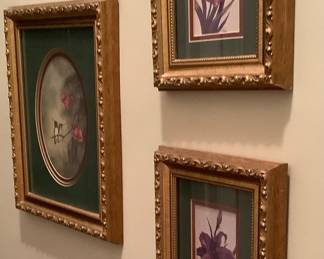 3 pictures of flowers and humming bird.