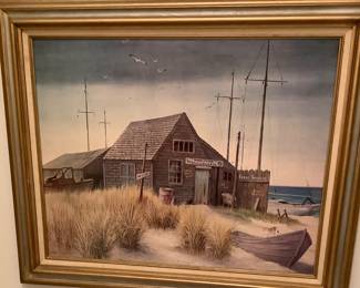 Gorgeous picture of the ocean and fish store.  Signed.