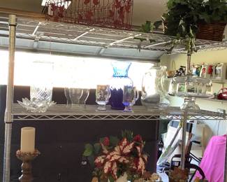 Christmas wire basket wreaths and glasses.