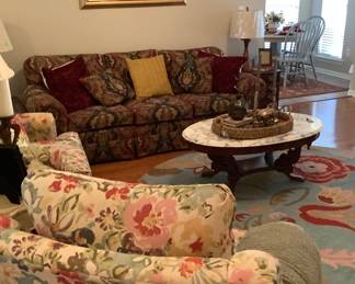 Beautiful couch in brown, green, blue. Excellent condition.