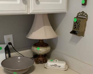 Lamp on kitchen counter.