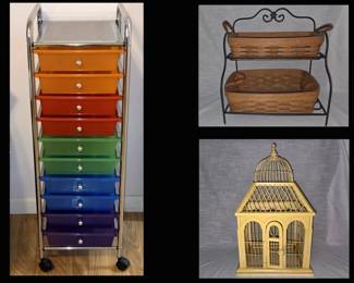 Coloruful Storage Chest, Longaberger Shelf and Cute Birdhouse