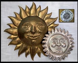 2 Metal Sun Faces; Large One marked Birth Gram Made in Switzerland