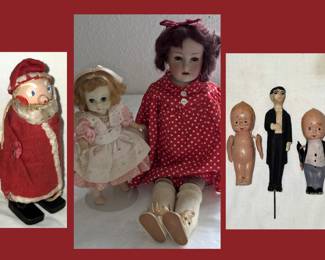 Antique German Santa, Vintage Madam Alexander, German Bisque Doll & Vintage Tiny Dolls