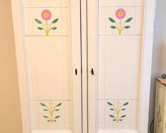 Hand Painted WhiteFloral Wooden Wardrobe