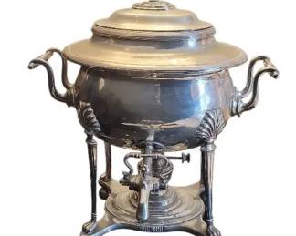 Scalloped Silverplate On Copper Samovar
