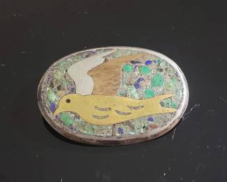 Mexican Sterling Inlay Dove Brooch
