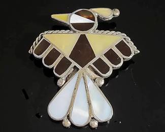 Sterling Vintage Zuni Thunderbird Brooch