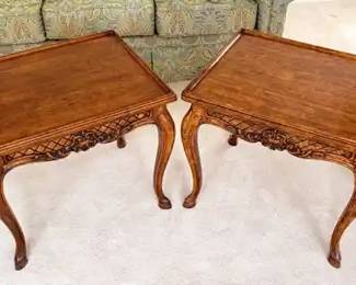 Pair Of Solid Wood Vintage French Country Accent Tables