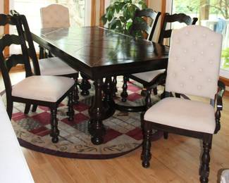 Traditional Dark Wood Formal Dining Set W/ Trestle Style Table