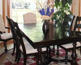 Traditional Dark Wood Formal Dining Set W/ Trestle Style Table