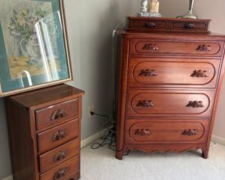 Solid Cherry 5 Piece Bedroom set - 2 twin beds, dresser, mirror, chest, & nightstand