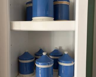 Blue apothecary canisters