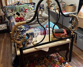 Gorgeous heavy brass & black twin headboard, 