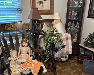 Quilts, curio, porcelain collectibles, 