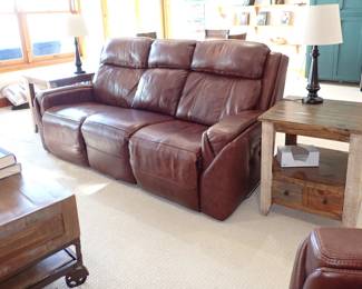 LEATHER RECLINING SOFA - END TABLE - LAMP