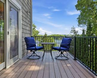 BLUE CHAIRS W/CUSHIONS - SIDE TABLE