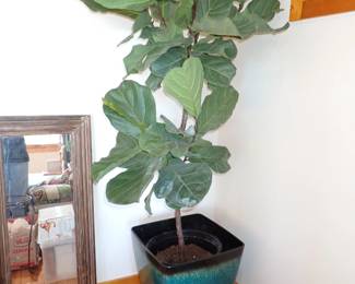 FAUX PLANT IN TALL BLUE POT