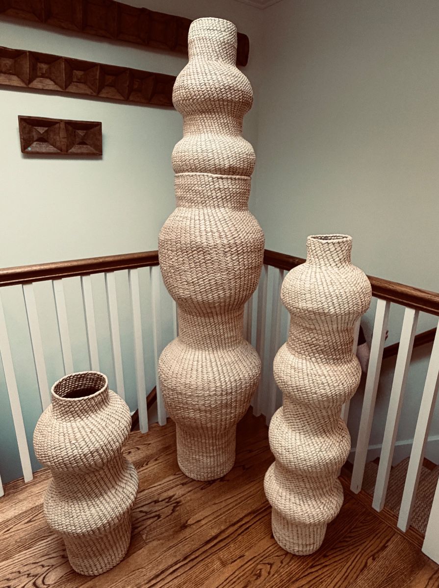 Palm Basket Sculptures by Rrres Studio 100 N atural Palm Laves Baby Palm 26.5 " x 11.5 $275 k Middle Palm 69" x 18 1/2" $450 Palm Sculpture on the Right 45" Tall x 12 $375 Like New ! Only 2 Years Old