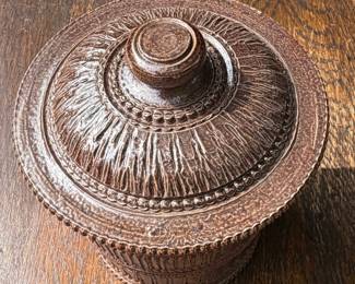 $55 A ntique 1910- 1920 French Tobacco Container with Lid 4"Tall x 3.5