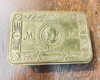 $85 Antique Princess Mary WW 1 Christmas 1914 Gift Brass Tin Given To Their Soldiers Brass 4.5 x 4"