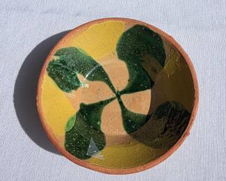 Pottery Bowl Green Yellow 4"