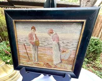 $99 Darling Vintage Small Needlepoint Depicting The Angelus Oil Painting 1857 -1859 2 Peasants Praying Beautiful Condition 8" x 4 Tall