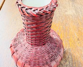 $45 Vintage Asian Vase Lacquered Woven 5.5x 4"