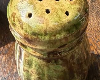 Vintage Green Yellow Woodland Glazed Spice Sugar Shaker 4.5" tall x 3' 5" wide