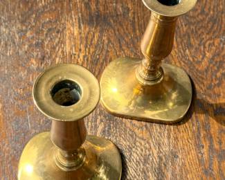$55 Pair Antique Brass Candlesticks 6.5" Tall x 4" wide