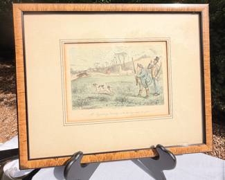 Antique FRamed Lithograph Jogglebury Cr with his Dog & Gun 13x 10.5