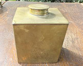 $59 Antique English Brass Tea Box Caddy With Lid 3.5 x 4 Tall