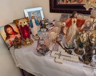 Religious Figurines, Rosaries, Crucifixes Etc 